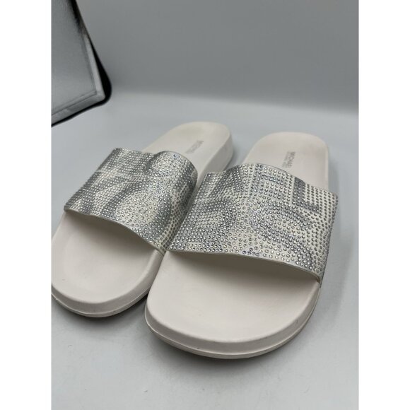 michael kors white crystal logo slide sandals,  no box , 9m WHITE&SILVER  SEE AL - Picture 6 of 16